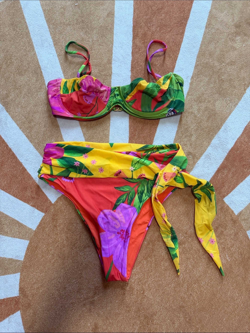 FARM Rio Tropical Floral Underwire Bikini in Yellow, Orange, Green, Purple